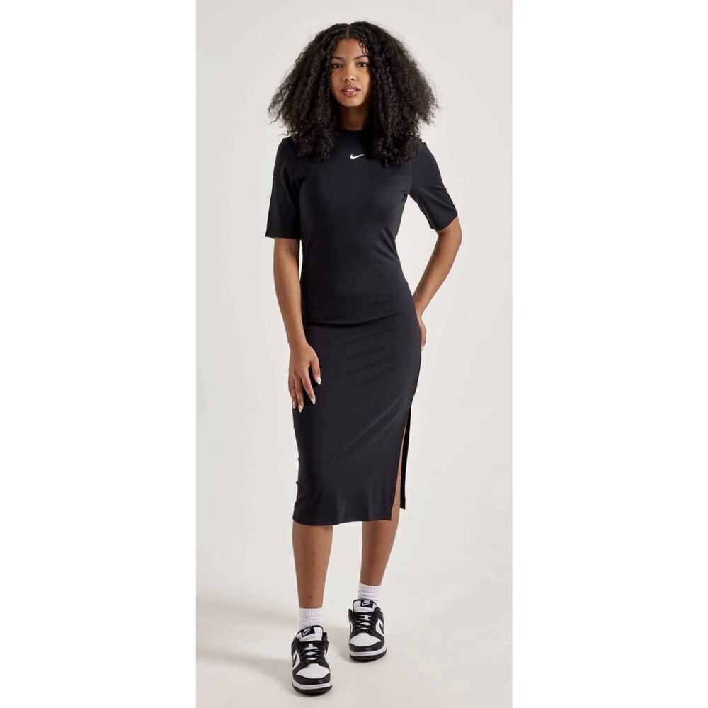 Nike Short Sleeve Jersey Maxi Dress Black, White Swoosh Size XS Bnfts Charity